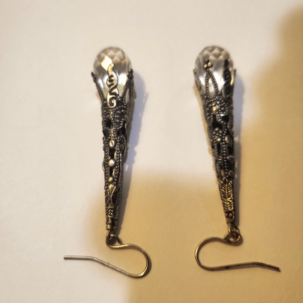Vintage Crytsal Filagree Long Drop Earings